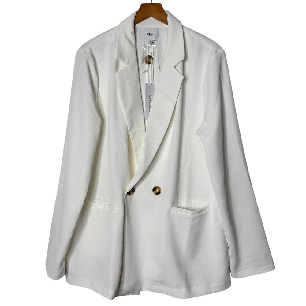 Gilli Womens White Double Breasted Blazer Jacket Womens Medium NEW Minimalist